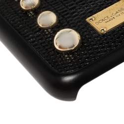 Pre Owned Dolce & Gabbana Black Lizard Embossed Leather Studded iPhone 7 Cover