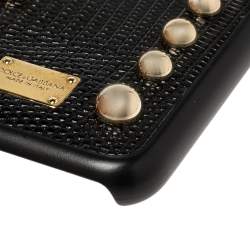 Pre Owned Dolce & Gabbana Black Lizard Embossed Leather Studded iPhone 7 Cover