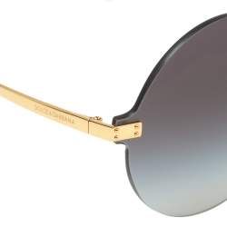 Pre Owned Dolce & Gabbana Gold Tone/ Grey Gradient Logo Plaque Round Sunglasses
