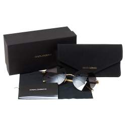 Pre Owned Dolce & Gabbana Gold Tone/ Grey Gradient Logo Plaque Round Sunglasses