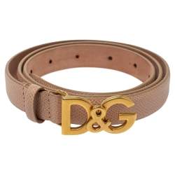 Pre Owned Dolce & Gabbana Beige Leather DG Buckle Belt Size 90