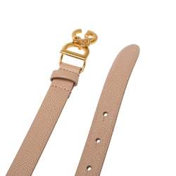 Pre Owned Dolce & Gabbana Beige Leather DG Buckle Belt Size 90