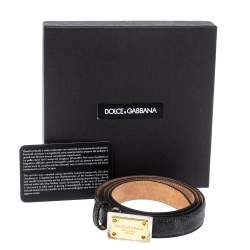 مملوكة مسبقًا  Dolce & Gabbana Grey Leopard Print Leather Logo Plaque Belt 80CM