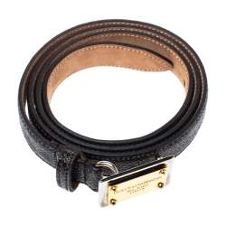 مملوكة مسبقًا  Dolce & Gabbana Grey Leopard Print Leather Logo Plaque Belt 80CM