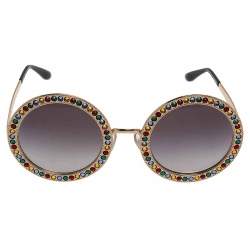 Pre Owned Dolce & Gabbana Gold Gradient Mambo Capri DG2170 Jewel Embellished Round Sunglasses