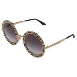 Pre Owned Dolce & Gabbana Gold Gradient Mambo Capri DG2170 Jewel Embellished Round Sunglasses
