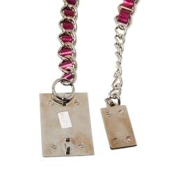 Pre Owned Dolce & Gabbana Fuchsia Leather Logo Plaque Chain Belt 85CM
