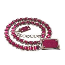 Pre Owned Dolce & Gabbana Fuchsia Leather Logo Plaque Chain Belt 85CM
