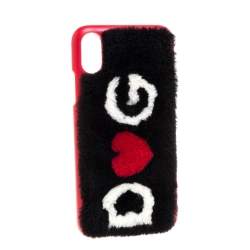 Dolce & Gabbana Black/Red Fur Logo Plaque iPhone X Cover
