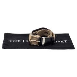 Pre Owned Dolce & Gabbana Beige Canvas Plaque Detail Belt 75CM