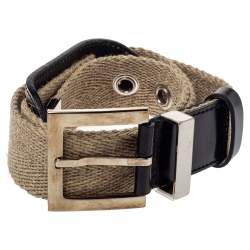 Pre Owned Dolce & Gabbana Beige Canvas Plaque Detail Belt 75CM