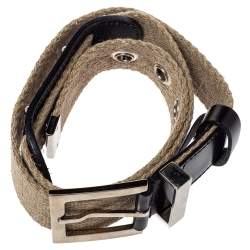 Pre Owned Dolce & Gabbana Beige Canvas Plaque Detail Belt 75CM