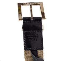Pre Owned Dolce & Gabbana Beige Canvas Plaque Detail Belt 75CM