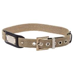 Pre Owned Dolce & Gabbana Beige Canvas Plaque Detail Belt 75CM