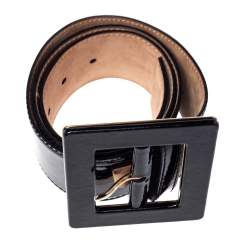 Pre Owned حزام دولتشي أند غابانا عريض جلد لامع أسود 80 سم