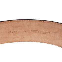Pre Owned حزام دولتشي أند غابانا عريض جلد لامع أسود 80 سم