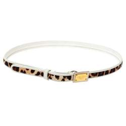 Pre Owned حزام دولتشي أند غابانا رفيع شعر عجل طباعة حيوان وجلد أبيض 85 سم