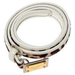 Pre Owned حزام دولتشي أند غابانا رفيع شعر عجل طباعة حيوان وجلد أبيض 85 سم