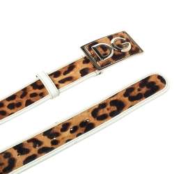 Pre Owned حزام دولتشي أند غابانا حافظة جلد وشعر عجل طباعة حيوان أبيض/ بني مقاس 80 سم