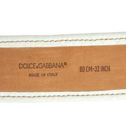Pre Owned حزام دولتشي أند غابانا حافظة جلد وشعر عجل طباعة حيوان أبيض/ بني مقاس 80 سم