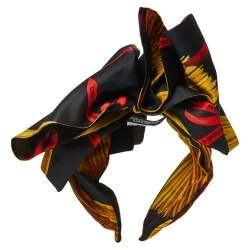 Dolce & Gabbana Black Silk Pasta Print Bow Headband
