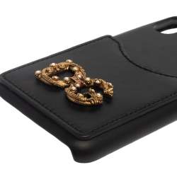 Pre Owned غطاء آيفون اكس دولتشي أند غابانا "اموري" مزين بشعار الماركة دي جي جلد أسود