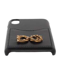 Pre Owned غطاء آيفون اكس دولتشي أند غابانا "اموري" مزين بشعار الماركة دي جي جلد أسود