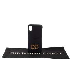 Pre Owned غطاء آيفون اكس دولتشي أند غابانا "اموري" مزين بشعار الماركة دي جي جلد أسود