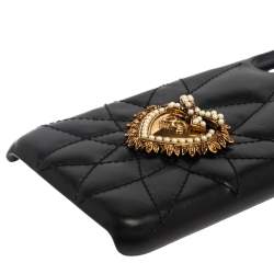 Pre Owned Dolce & Gabbana Black Leather Sacred Heart iPhone X Cover 