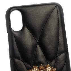 Pre Owned Dolce & Gabbana Black Leather Sacred Heart iPhone X Cover 