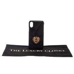 Pre Owned Dolce & Gabbana Black Leather Sacred Heart iPhone X Cover 