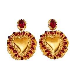 مملوكة مسبقًا Dolce & Gabbana Red Crystal Sacred Heart Drop Clip On Earrings