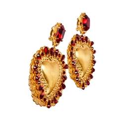 مملوكة مسبقًا Dolce & Gabbana Red Crystal Sacred Heart Drop Clip On Earrings