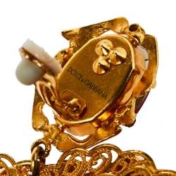 مملوكة مسبقًا Dolce & Gabbana Red Crystal Sacred Heart Drop Clip On Earrings