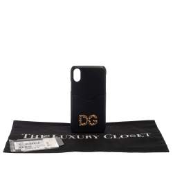 Pre Owned Dolce & Gabbana Black Leather DG DG Amore iPhone X Cover