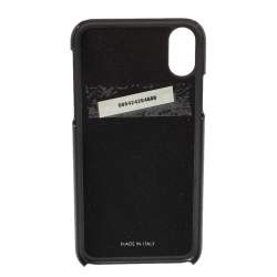 Pre Owned Dolce & Gabbana Blue/Black Leather Crystal Embellished Logo iPhone X Cover