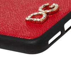 مملوكة مسبقًا حافظة أيفون أكس دولتشي أند غابانا دوفين جلد سوداء/ حمراء