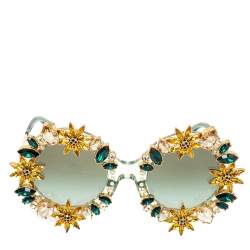 Dolce & Gabbana Crystal Embellished Sunflower/ Green Gradient DG 4369 B-H Round Sunglasses