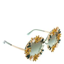 Dolce & Gabbana Crystal Embellished Sunflower/ Green Gradient DG 4369 B-H Round Sunglasses