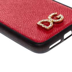 Pre Owned Dolce & Gabbana Red/Black Leather Dauphine iPhone X Case