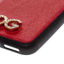 Pre Owned Dolce & Gabbana Red/Black Leather Dauphine iPhone X Case