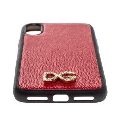 Pre Owned Dolce & Gabbana Red/Black Leather Dauphine iPhone X Case