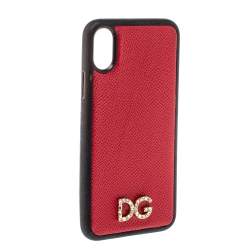 Pre Owned Dolce & Gabbana Red/Black Leather Dauphine iPhone X Case