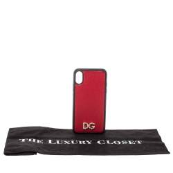 Pre Owned Dolce & Gabbana Red/Black Leather Dauphine iPhone X Case