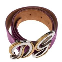 Pre Owned Dolce & Gabbana Fuchsia Leather Logo Buckle Belt 95CM