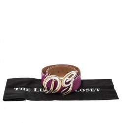 Pre Owned Dolce & Gabbana Fuchsia Leather Logo Buckle Belt 95CM