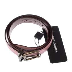 Pre Owned حزام دولتشي أند غابانا ذو وجهين جلد بني داكن و وردي 95 سم