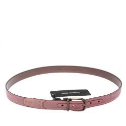Pre Owned حزام دولتشي أند غابانا ذو وجهين جلد بني داكن و وردي 95 سم