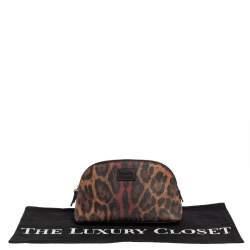 Pre Owned Dolce & Gabbana Brown Leopard Coated Canvas Cosmetic Case