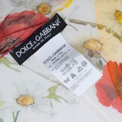 Pre Owned Dolce & Gabbana White Daisy & Poppy Print Silk Crepe Shawl